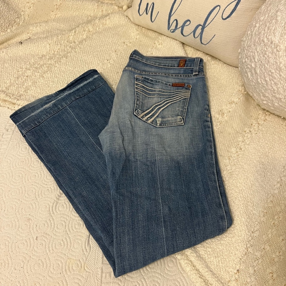 7 For All Mankind Women's Wide Leg Jeans in Medium Blue Wash